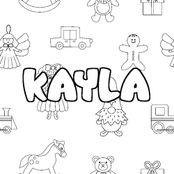 Coloriage prénom KAYLA - décor Jouets