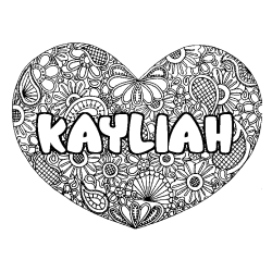 Coloriage prénom KAYLIAH - décor Mandala coeur