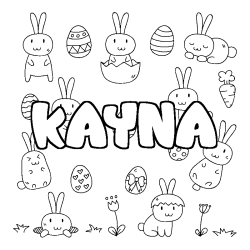 Coloriage pr&eacute;nom KAYNA - d&eacute;cor Paques