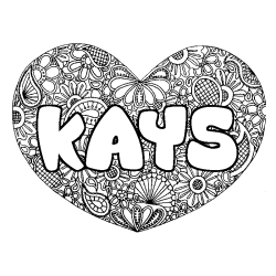 Coloriage pr&eacute;nom KAYS - d&eacute;cor Mandala coeur