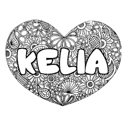 Coloriage prénom KELIA - décor Mandala coeur