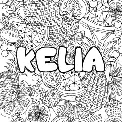 Coloriage prénom KELIA - décor Mandala fruits
