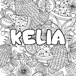 Coloriage pr&eacute;nom KELIA - d&eacute;cor Mandala fruits