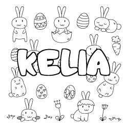 Coloriage pr&eacute;nom KELIA - d&eacute;cor Paques