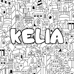Coloriage prénom KELIA - décor Ville