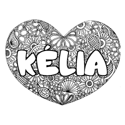 Coloriage pr&eacute;nom K&Eacute;LIA - d&eacute;cor Mandala coeur