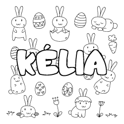 Coloriage pr&eacute;nom K&Eacute;LIA - d&eacute;cor Paques