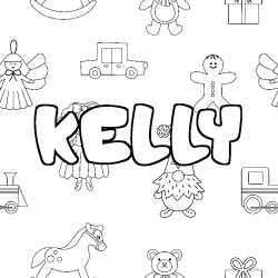 Coloriage prénom KELLY - décor Jouets