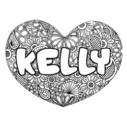 Coloriage prénom KELLY - décor Mandala coeur