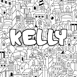 Coloriage prénom KELLY - décor Ville