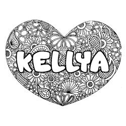 Coloriage pr&eacute;nom KELLYA - d&eacute;cor Mandala coeur