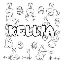 Coloriage pr&eacute;nom KELLYA - d&eacute;cor Paques