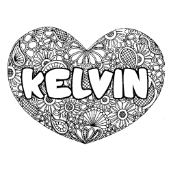 Coloriage pr&eacute;nom KELVIN - d&eacute;cor Mandala coeur