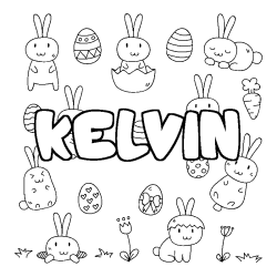 Coloriage pr&eacute;nom KELVIN - d&eacute;cor Paques