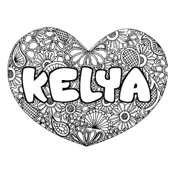 Coloriage prénom KELYA - décor Mandala coeur