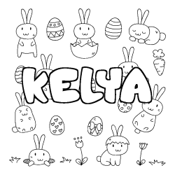 Coloriage pr&eacute;nom KELYA - d&eacute;cor Paques