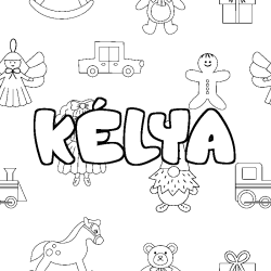 Coloriage pr&eacute;nom K&Eacute;LYA - d&eacute;cor Jouets