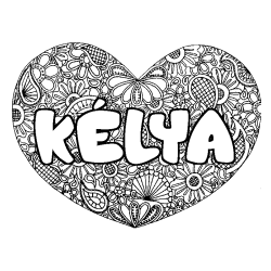 Coloriage pr&eacute;nom K&Eacute;LYA - d&eacute;cor Mandala coeur