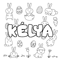 Coloriage pr&eacute;nom K&Eacute;LYA - d&eacute;cor Paques