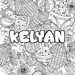 Coloriage pr&eacute;nom KELYAN - d&eacute;cor Mandala fruits