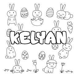 Coloriage pr&eacute;nom KELYAN - d&eacute;cor Paques