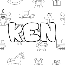 Coloriage pr&eacute;nom KEN - d&eacute;cor Jouets