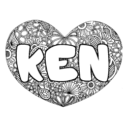 Coloriage prénom KEN - décor Mandala coeur