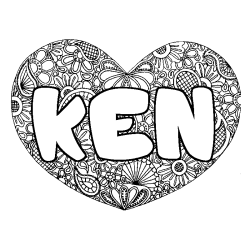 Coloriage pr&eacute;nom KEN - d&eacute;cor Mandala coeur