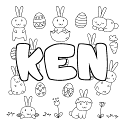 Coloriage pr&eacute;nom KEN - d&eacute;cor Paques
