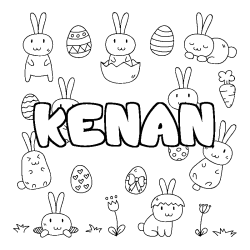 Coloriage prénom KENAN - décor Paques