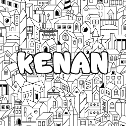 Coloriage prénom KENAN - décor Ville