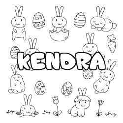 Coloriage prénom KENDRA - décor Paques
