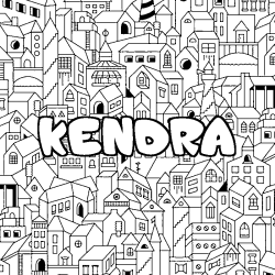 Coloriage prénom KENDRA - décor Ville