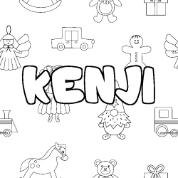Coloriage pr&eacute;nom KENJI - d&eacute;cor Jouets