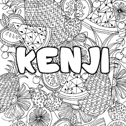 Coloriage pr&eacute;nom KENJI - d&eacute;cor Mandala fruits