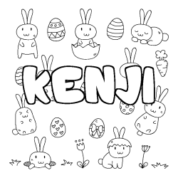 Coloriage pr&eacute;nom KENJI - d&eacute;cor Paques