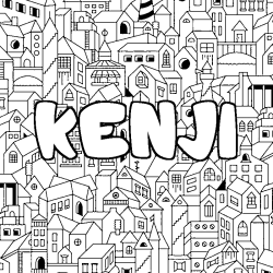 Coloriage prénom KENJI - décor Ville