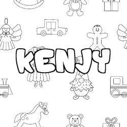 Coloriage pr&eacute;nom KENJY - d&eacute;cor Jouets