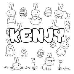 Coloriage pr&eacute;nom KENJY - d&eacute;cor Paques