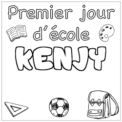 Coloriage prénom KENJY - décor Premier jour d'école