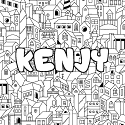 Coloriage pr&eacute;nom KENJY - d&eacute;cor Ville
