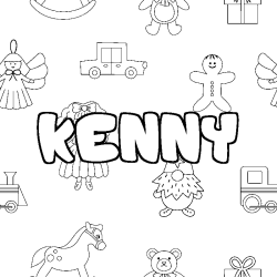 Coloriage prénom KENNY - décor Jouets