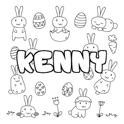 Coloriage prénom KENNY - décor Paques