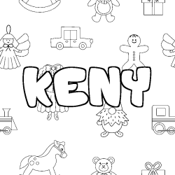 Coloriage prénom KENY - décor Jouets