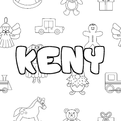 Coloriage pr&eacute;nom KENY - d&eacute;cor Jouets