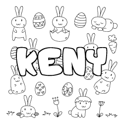 Coloriage pr&eacute;nom KENY - d&eacute;cor Paques