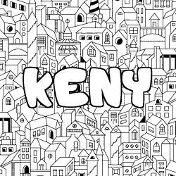 Coloriage pr&eacute;nom KENY - d&eacute;cor Ville