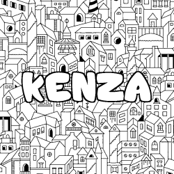 Coloriage pr&eacute;nom KENZA - d&eacute;cor Ville
