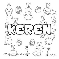 Coloriage pr&eacute;nom KEREN - d&eacute;cor Paques