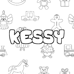 Coloriage pr&eacute;nom KESSY - d&eacute;cor Jouets